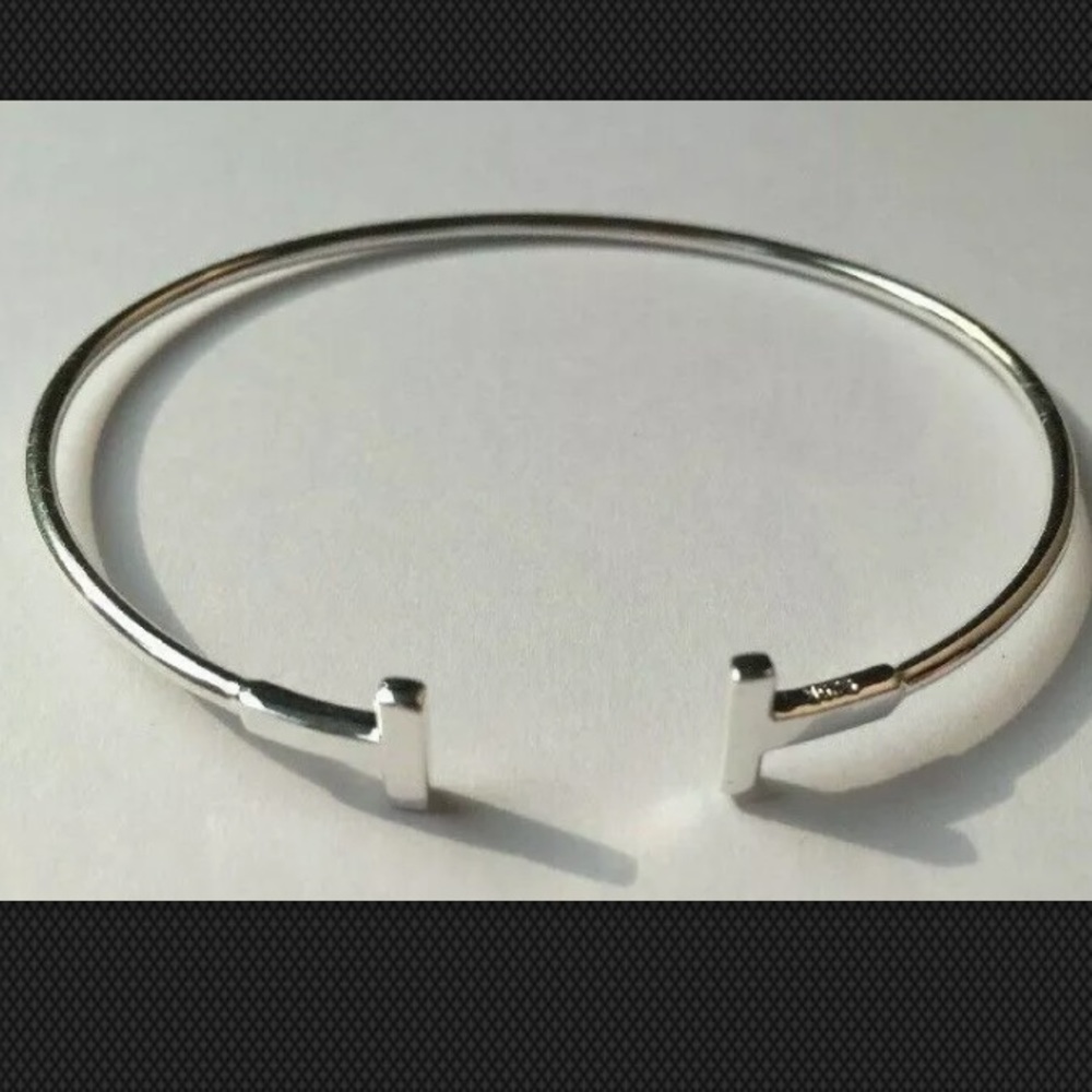 Solid 925 Sterling Silver Double T Bangle Wire Cuff new